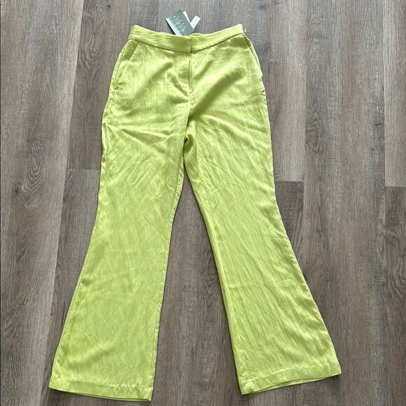 H&M Vibrant Lime Green Boot Cut Pants Viscose light wear - Picture 1 of 5